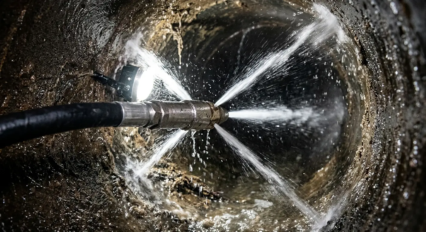 High-pressure hydro jetting nozzle cleaning sewer pipe for Storm Drain Cleaning in Becker